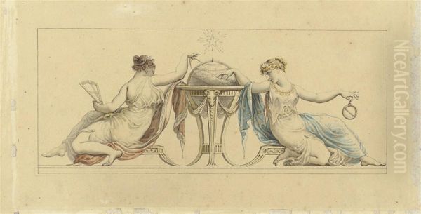 Two Decorative Neoclassical Designs With Muses Oil Painting by Edward Francis Burney