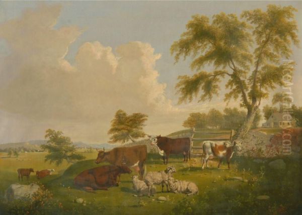 Livestock In A Pasture Oil Painting by Thomas Mickell Burnham