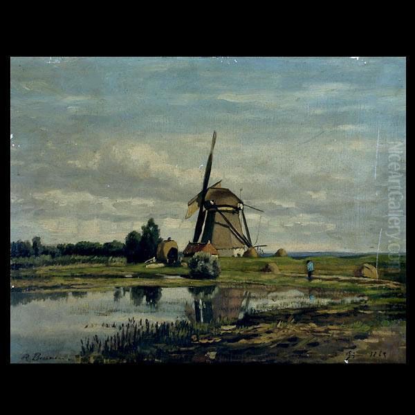 A Mill By A River Oil Painting by Richard Burnier