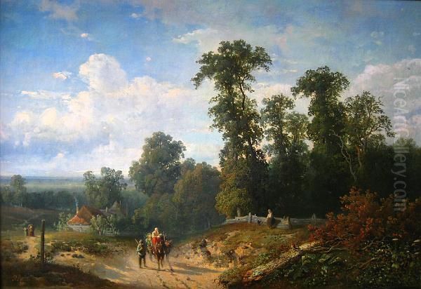 Wijds Heuvellandschap Met Boerenwagen. Oil Painting by Richard Burnier