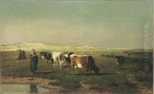 A Landscape With A Cowherdess Oil Painting by Richard Burnier