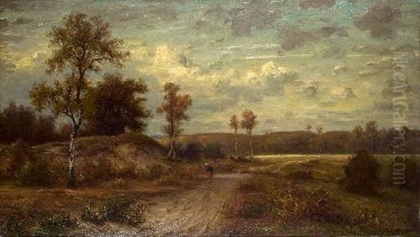 Herbstliche Landschaft Mit Bauerin Oil Painting by Karl Peter Burnitz