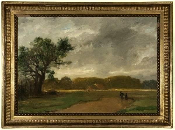 Two Figures In A Landscape Oil Painting by Karl Peter Burnitz