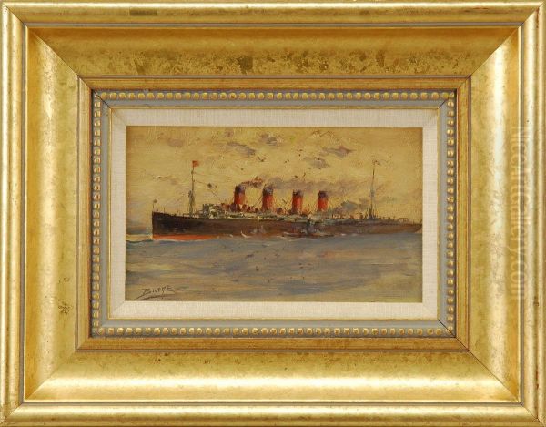 Mauretania - Sister Ship With The Ill-fated Lusitania Oil Painting by Milton J. Burns