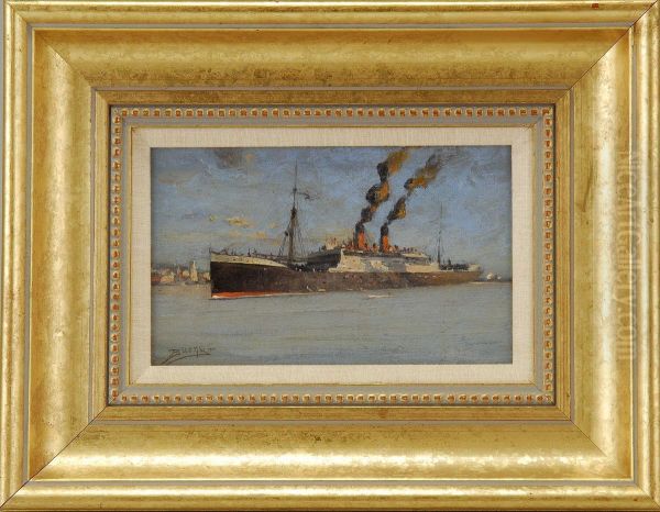 Fabre Line S.s. Madonna Oil Painting by Milton J. Burns