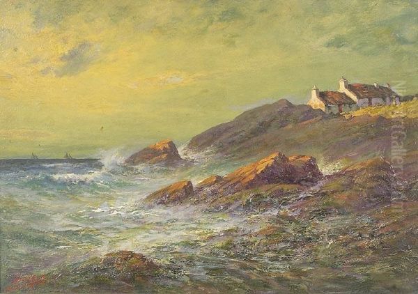 Coastal Landscapedepictin Oil Painting by Milton J. Burns