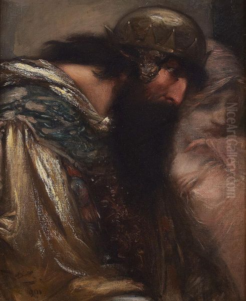 King And Ethereal Maiden Oil Painting by Robert Burns