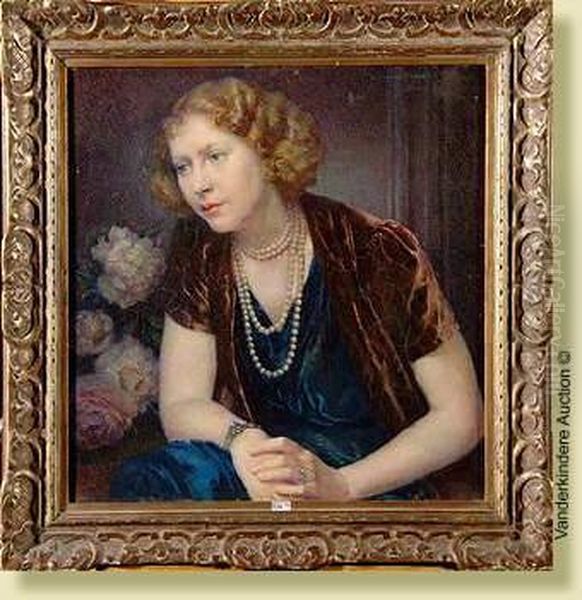 Portrait D'une Jeune Femme Au Collier De Perles Oil Painting by Cameron Burnside