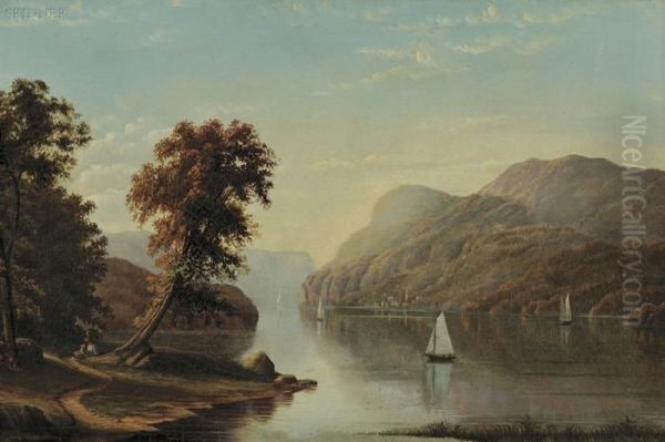 Hudson River View With A Woman And Child On The Banks Oil Painting by William Partridge Burpee