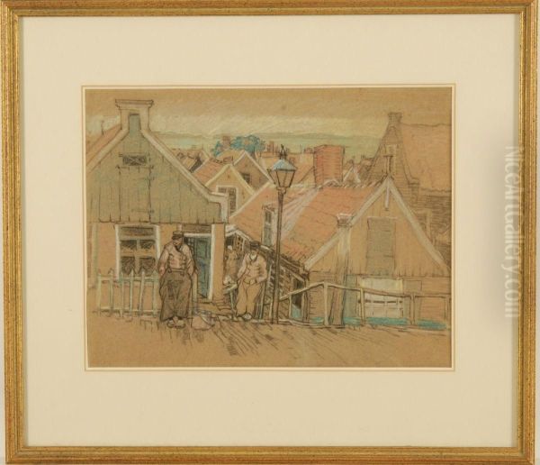 Depicting Figures In A Dutch Fishing Village by George Brainerd Burr