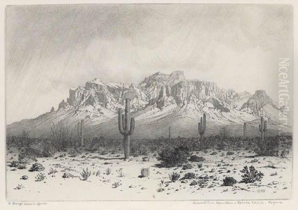 Superstition Mountain, Apache Trail, Arizona Oil Painting by George Elbert Burr