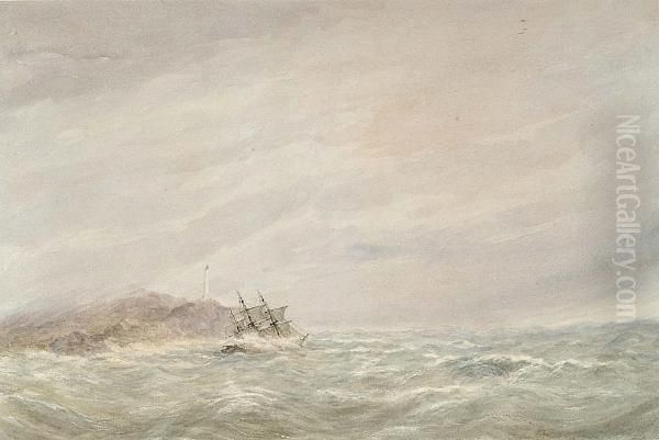 The Norwegian Ship 'oscar' Rounding St. Catherine's Point, Isle Of Wight Oil Painting by Charles Burrard