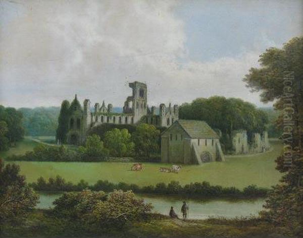 Kirkstall Abbey Oil Painting by James Burras