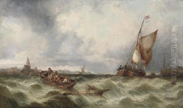 A Heavy Swell Off Boulogne Oil Painting by James Burrell