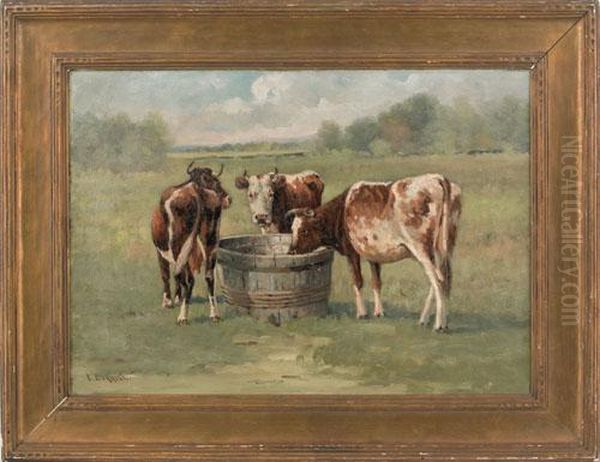 Landscape With Cows Oil Painting by Edward E. Burrill