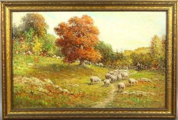 Sheep In A Pasture Oil Painting by Edward E. Burrill