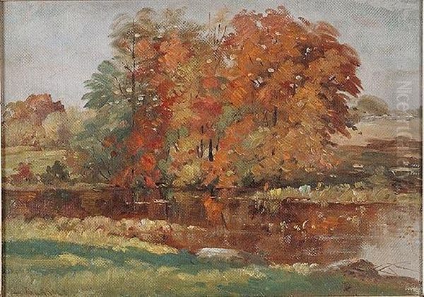 Autumn Landscape With Stream Oil Painting by Edward E. Burrill