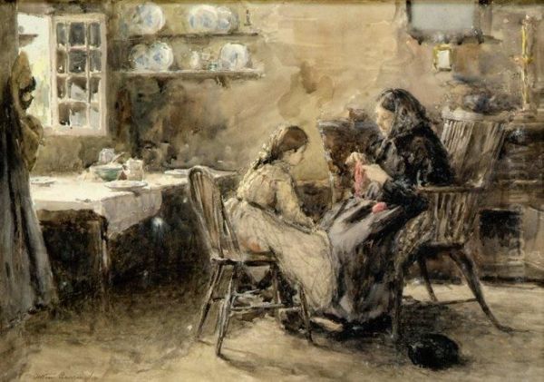 La Lecon De Tricot Oil Painting by Arthur Alfred Burrington