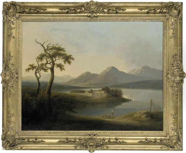 Figures On The Bank Of Loch Ness Oil Painting by Thomas G. Burrough