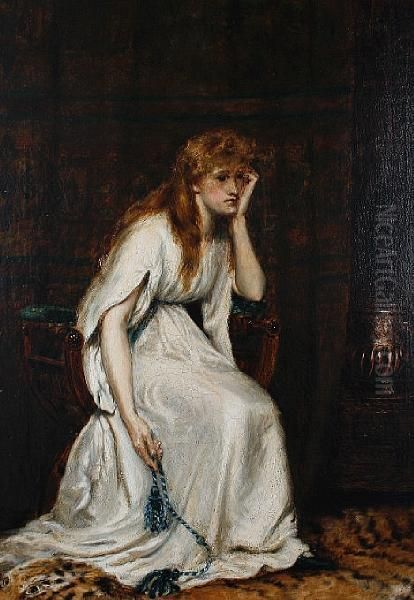 A Woman In Thought, Seated In Aninterior Oil Painting by A. Leicester Burroughs