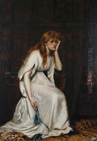 A Woman In Thought, Seated In An Interior Oil Painting by A. Leicester Burroughs