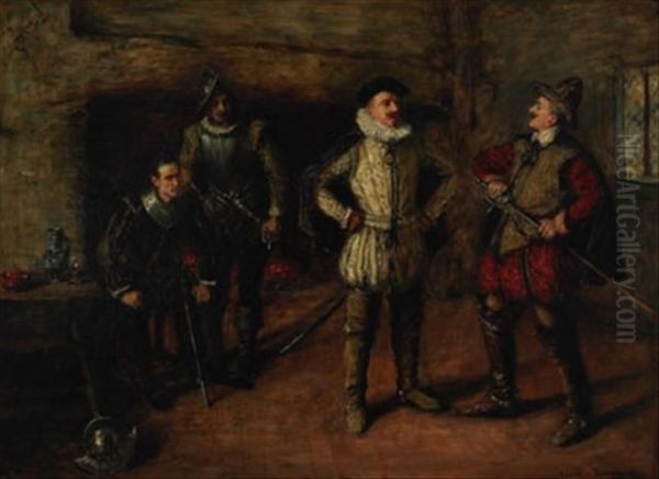 Quarrel Oil Painting by A. Leicester Burroughs