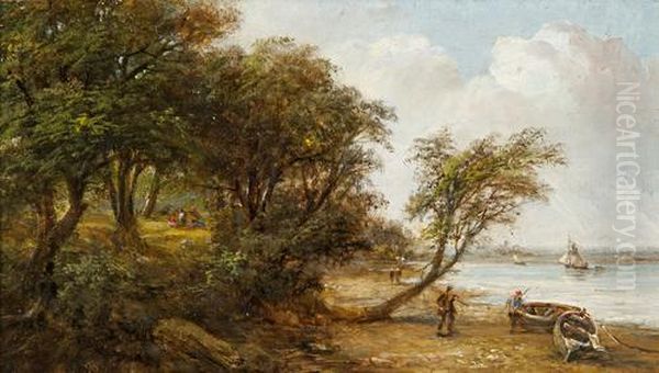 A Scene On The Orwell, Possibly Nacton Foreshore Oil Painting by Robert Burrows