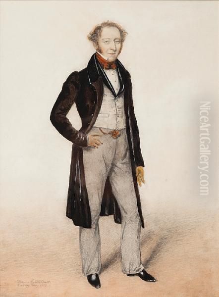 Portrait Of A Gentleman, Mr Davis, Standing Full Length In Long Black Coat Oil Painting by Albin Roberts Burt