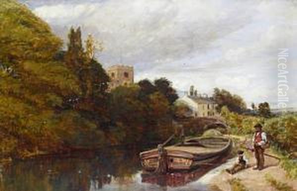 Harborne Canal Scene Oil Painting by Charles Thomas Burt