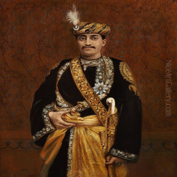 A Dignified Maharaja Oil Painting by Clare Burton