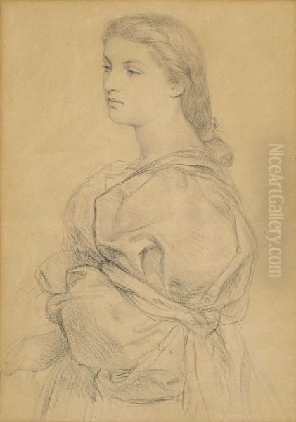 Portrait Study Of A Young Lady, Half-length, Facing To The Left,probably For 'cassandra Fedele' Oil Painting by Frederick William Burton