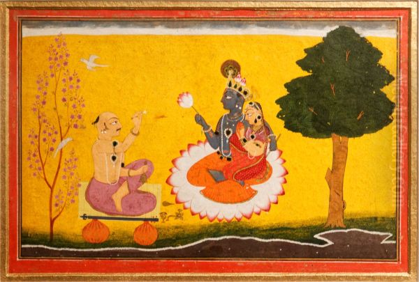 Jayadeva_worshipping_Radha_and_Krishna. Oil Painting by Manaku