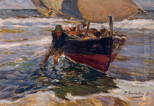 Beaching the Boat Oil Painting by Joaquin Sorolla