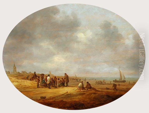 Beach scene with fish-sellers at Katwijk Oil Painting by Jan van Goyen