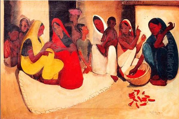 Village Scene Oil Painting by Amrita Sher-Gil