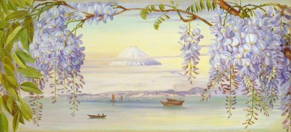 Distant View of Mount Fujiyama, Japan, and Wistaria Oil Painting by Marianne North