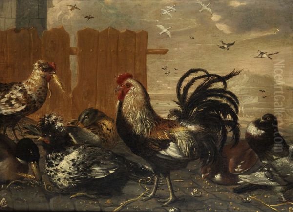 Cock in the Yard Oil Painting by unknown