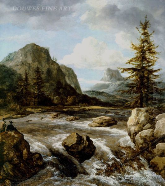 A Norwegian Waterfall Oil Painting by Jacob Van Ruisdael