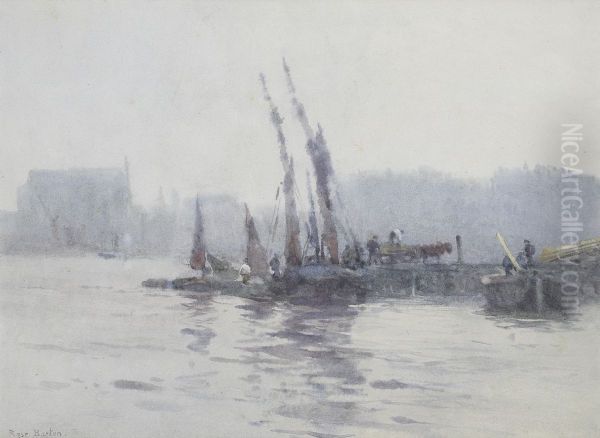 Boats in a harbour Oil Painting by Rose Maynard Barton