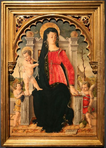 Thronende Maria mit dem Kind und zwei Engeln Oil Painting by Giorgio Schiavone