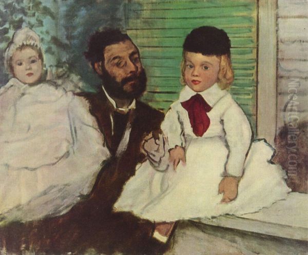 Count Lepic and His Daughters Oil Painting by Edgar Degas