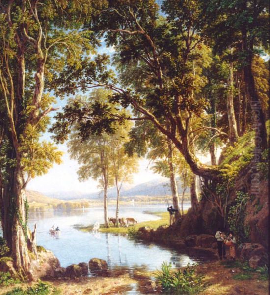 A Wood Scene on the Margin of Keswick Lake (Derwentwater) Oil Painting by William Havell