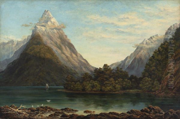 Mitre Peak Oil Painting by Charles Decimus Barraud