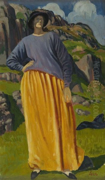 Portrait of a Lady in a Landscape Oil Painting by Derwent Lees