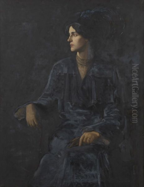 A Portrait (The Blue Feather) Oil Painting by Vivian Smith