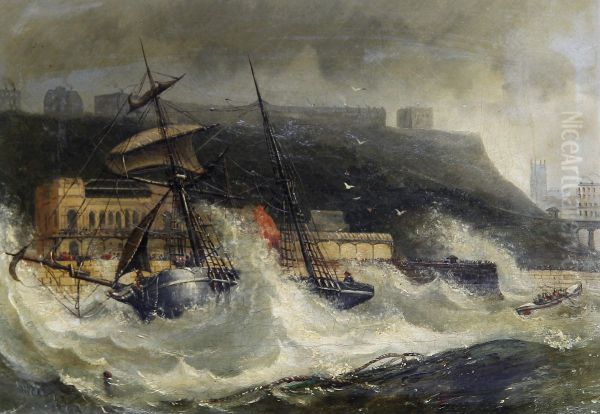 Wreck of the Copeland of South Shields Nov 2 1861 at Scarboro Spa Oil Painting by Joseph Newington Carter