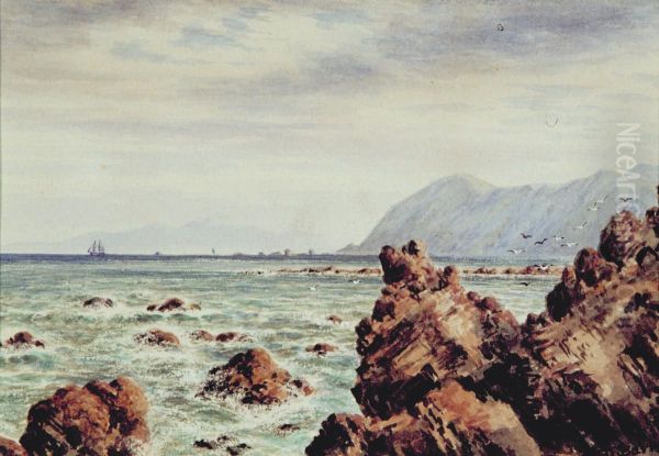 Rocky Coastline Oil Painting by Charles Decimus Barraud