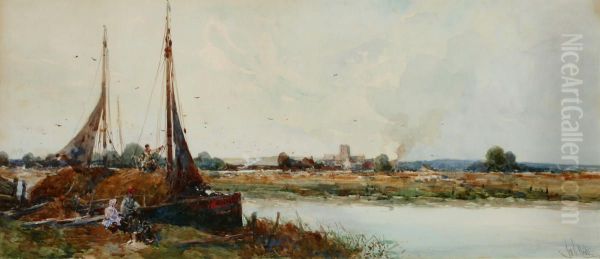 On the Norfolk Broads Oil Painting by George Charles Haite