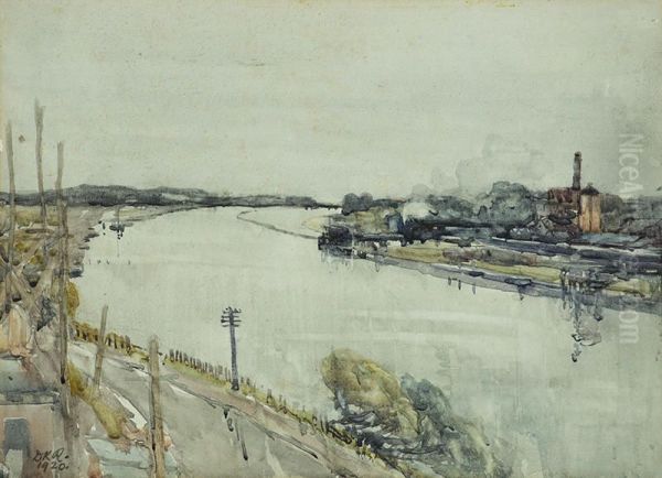 View across the Whanganui River to the Gas Works Oil Painting by Dorothy Kate Richmond