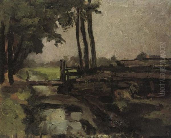 Irrigation ditch, bridge and goat, sketch Oil Painting by Piet Mondrian